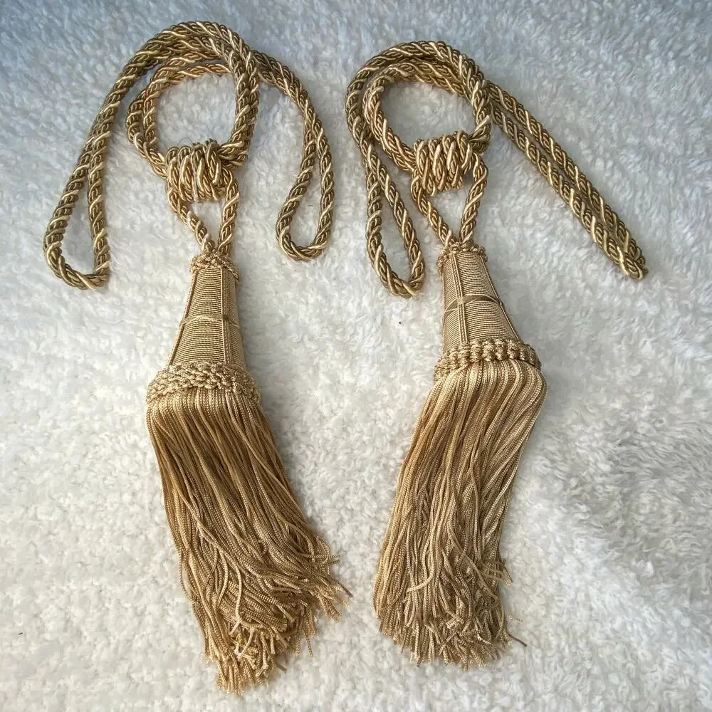 Vintage Yellow/Brown/Green Curtain Tie-Back Twisted Rope Two Tassels- 10